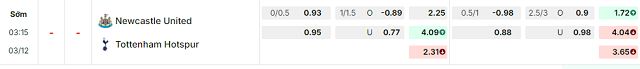 Bảng kèo mới nhất trận Newcastle vs Tottenham Bảng kèo mới nhất trận Newcastle vs Tottenham